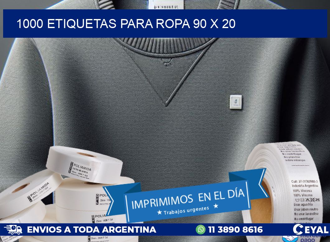 1000 ETIQUETAS PARA ROPA 90 x 20