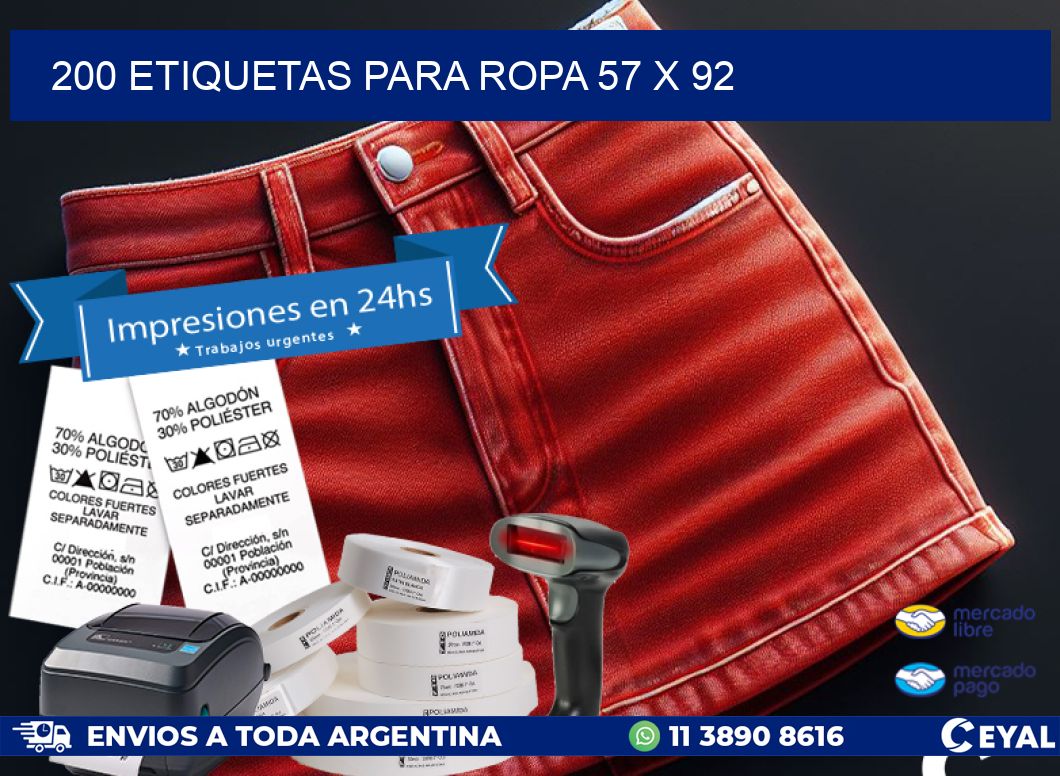 200 ETIQUETAS PARA ROPA 57 x 92