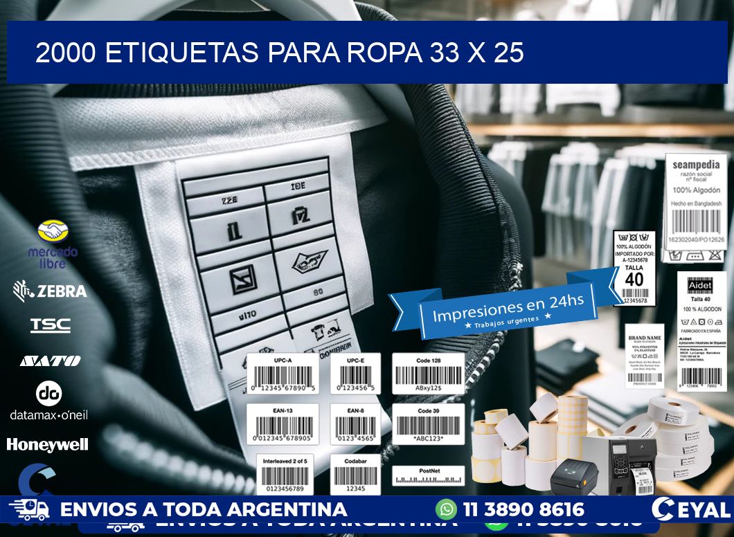 2000 ETIQUETAS PARA ROPA 33 x 25