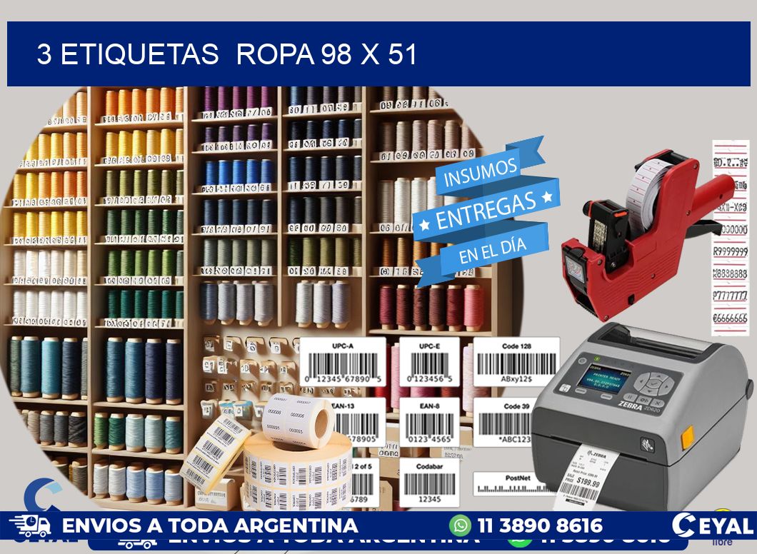 3 ETIQUETAS ROPA 98 x 51