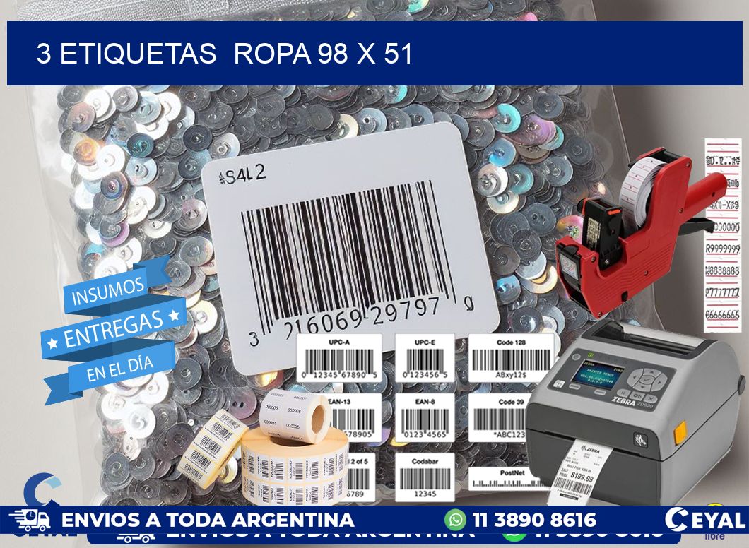 3 ETIQUETAS  ROPA 98 x 51
