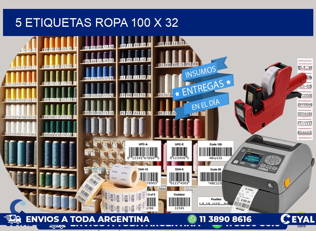 5 ETIQUETAS ROPA 100 x 32