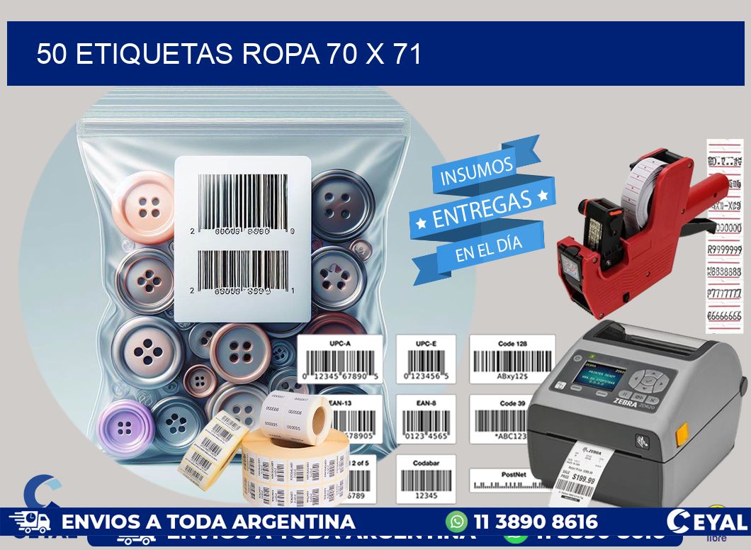 50 ETIQUETAS ROPA 70 x 71