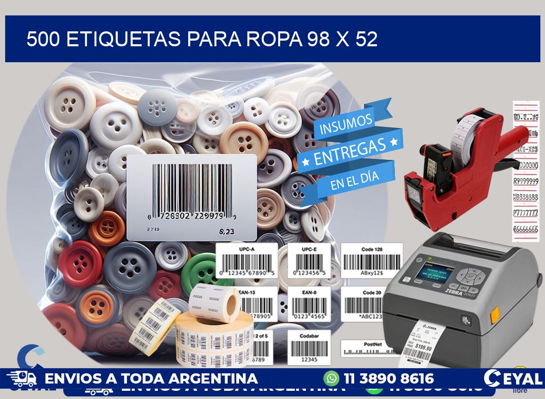 500 ETIQUETAS PARA ROPA 98 x 52