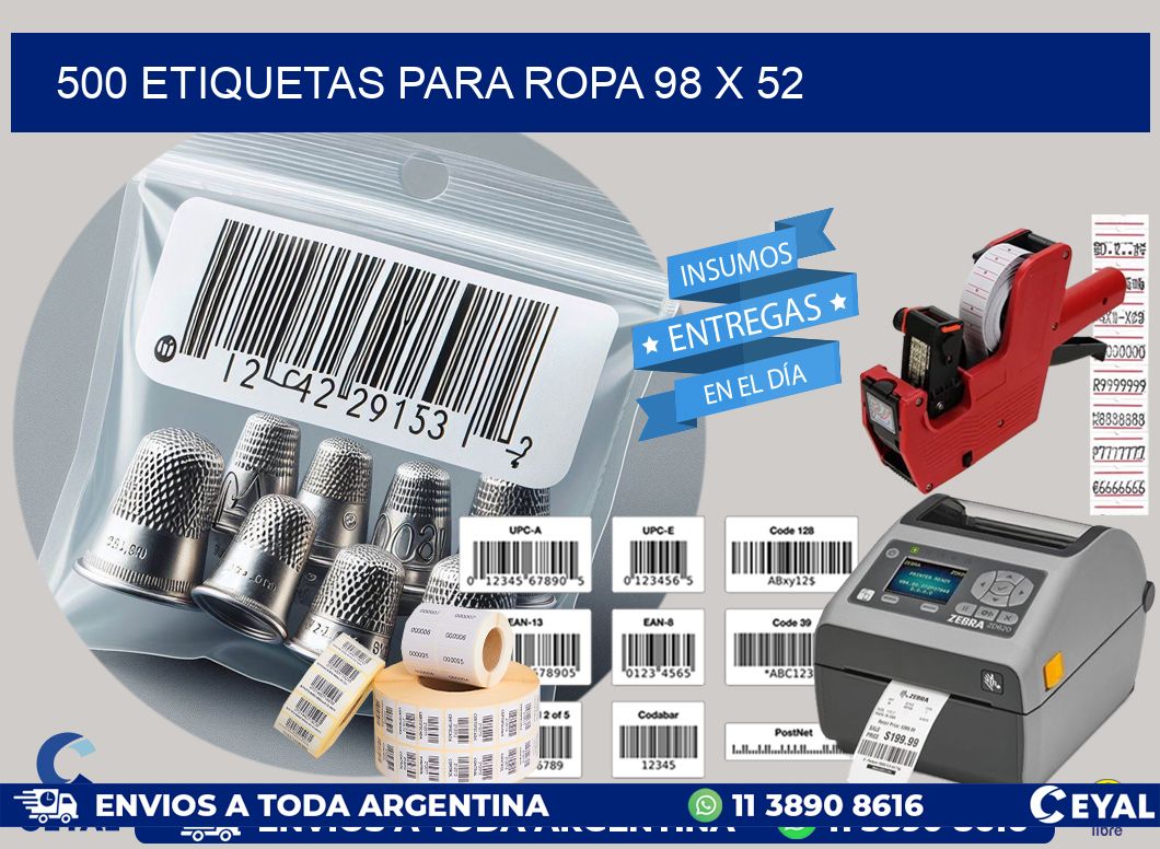 500 ETIQUETAS PARA ROPA 98 x 52