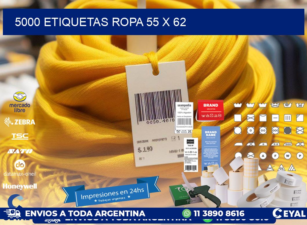 5000 ETIQUETAS ROPA 55 x 62