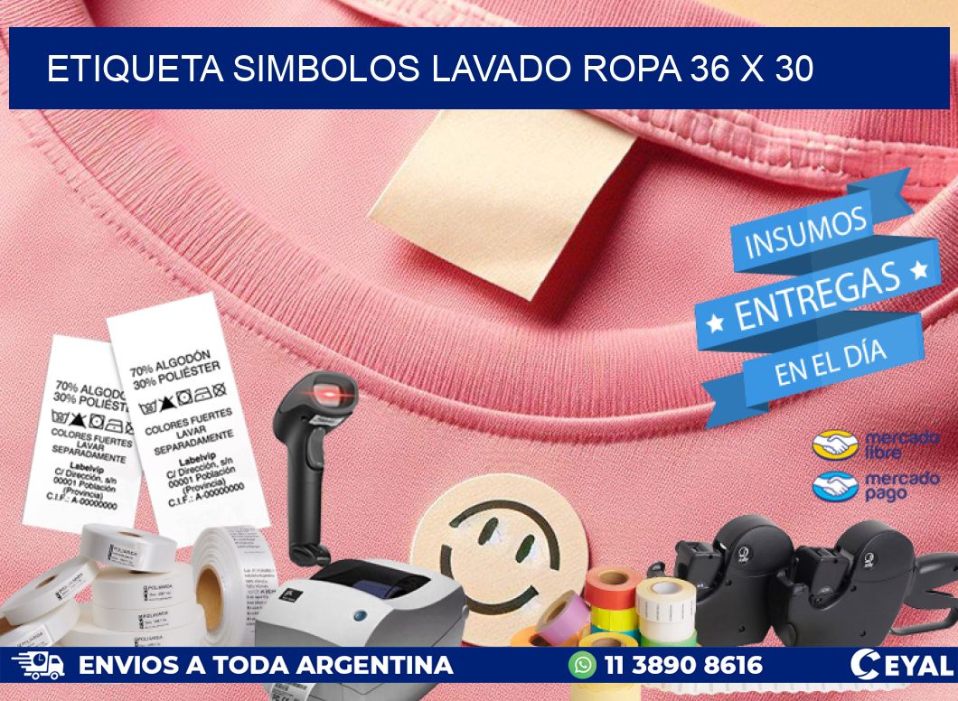 ETIQUETA SIMBOLOS LAVADO ROPA 36 x 30