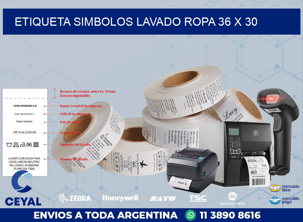 ETIQUETA SIMBOLOS LAVADO ROPA 36 x 30