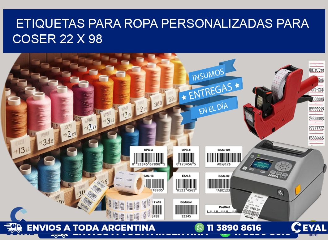 ETIQUETAS PARA ROPA PERSONALIZADAS PARA COSER 22 x 98