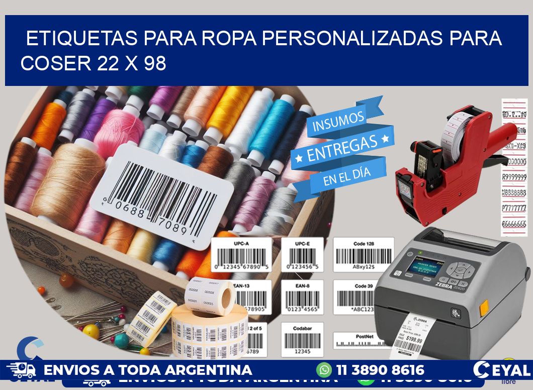 ETIQUETAS PARA ROPA PERSONALIZADAS PARA COSER 22 x 98