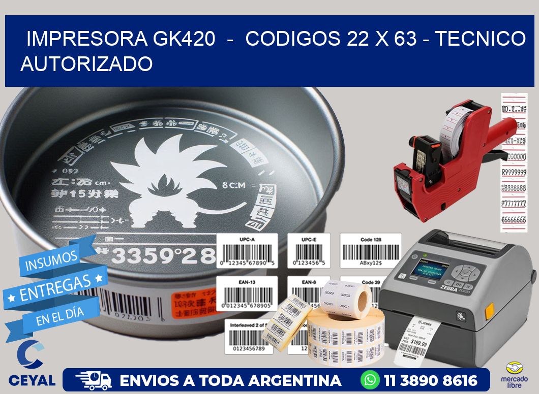 IMPRESORA GK420  -  CODIGOS 22 x 63 - TECNICO AUTORIZADO