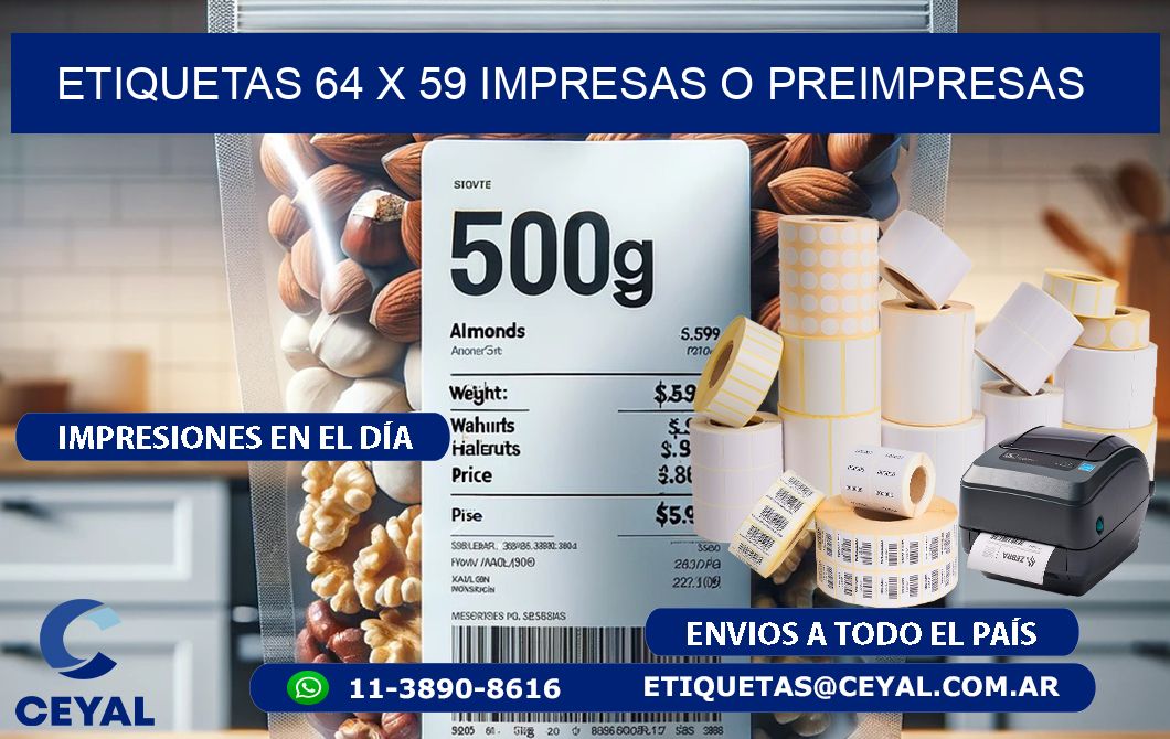 ETIQUETAS 64 x 59 IMPRESAS O PREIMPRESAS
