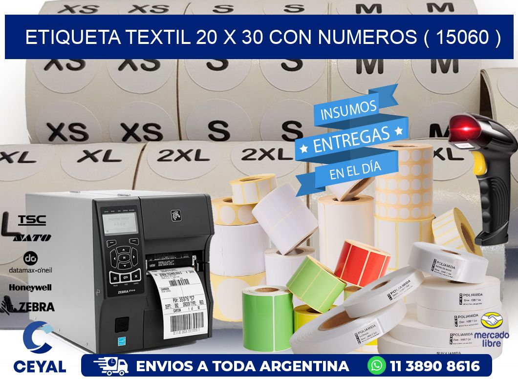 ETIQUETA TEXTIL 20 X 30 CON NUMEROS ( 15060 )