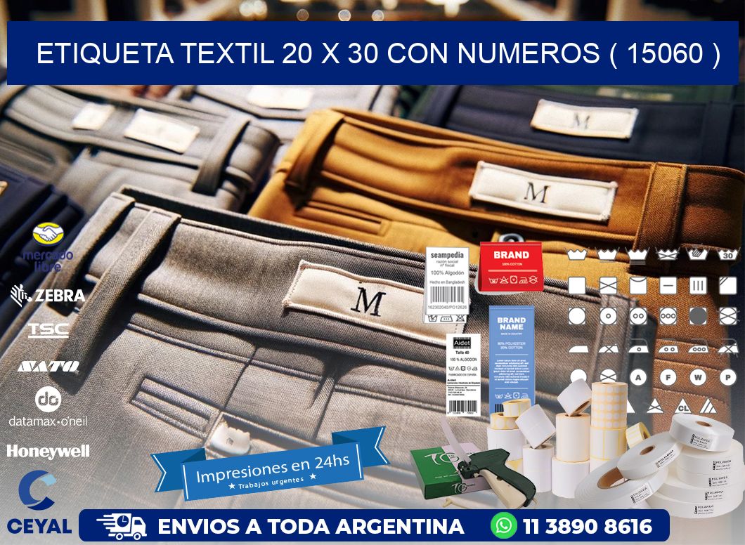 ETIQUETA TEXTIL 20 X 30 CON NUMEROS ( 15060 )