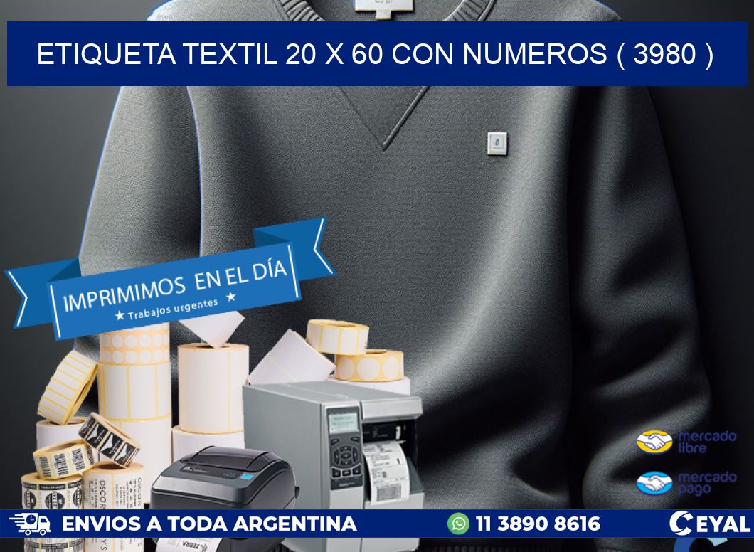 ETIQUETA TEXTIL 20 X 60 CON NUMEROS ( 3980 )