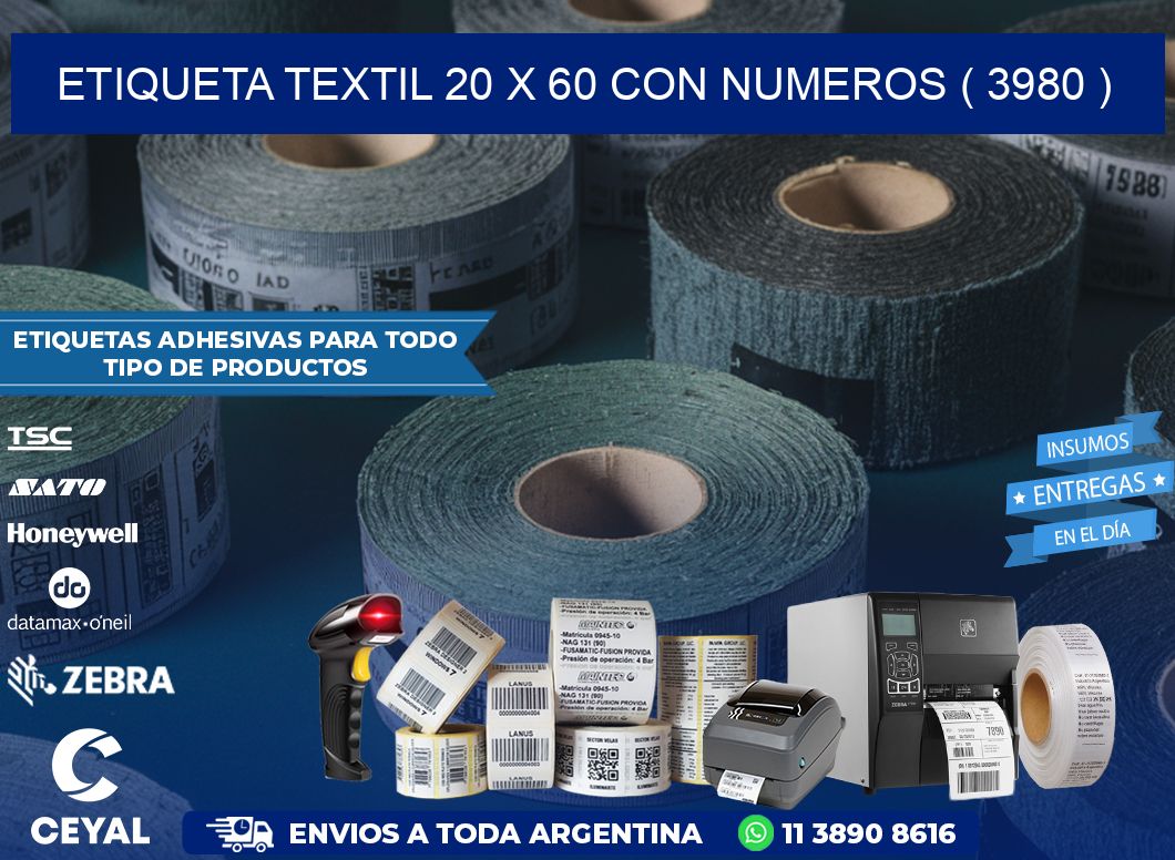ETIQUETA TEXTIL 20 X 60 CON NUMEROS ( 3980 )
