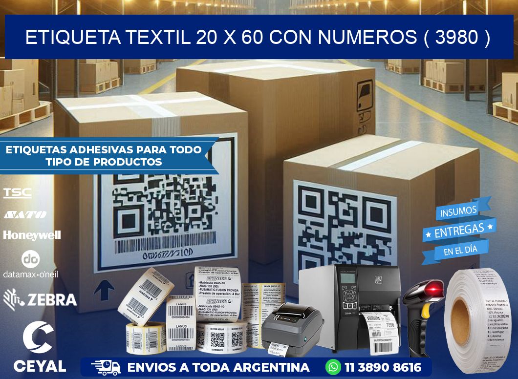 ETIQUETA TEXTIL 20 X 60 CON NUMEROS ( 3980 )