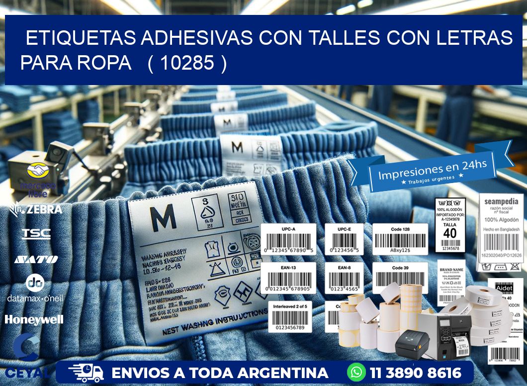 ETIQUETAS ADHESIVAS CON TALLES CON LETRAS PARA ROPA   ( 10285 )