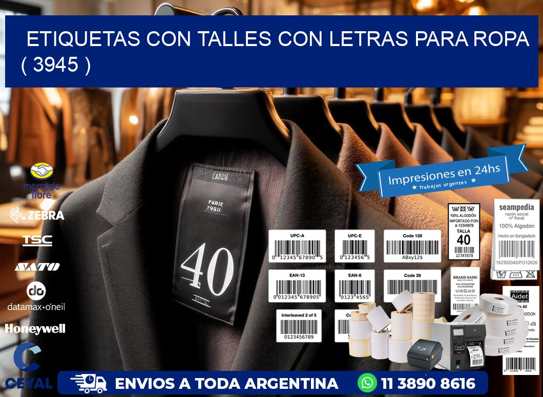 ETIQUETAS CON TALLES CON LETRAS PARA ROPA   ( 3945 )