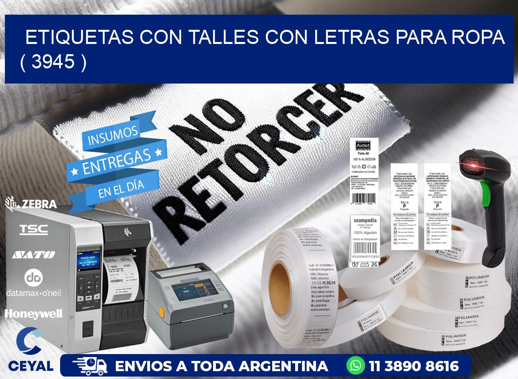 ETIQUETAS CON TALLES CON LETRAS PARA ROPA   ( 3945 )