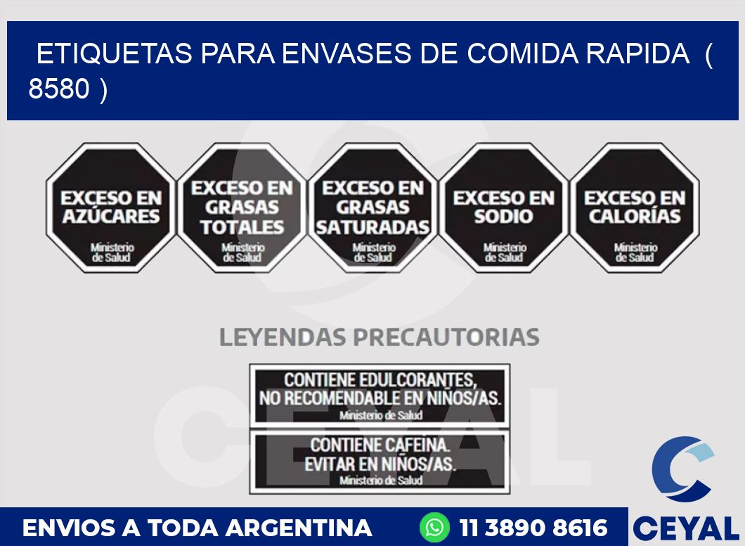 ETIQUETAS PARA ENVASES DE COMIDA RAPIDA  ( 8580 )