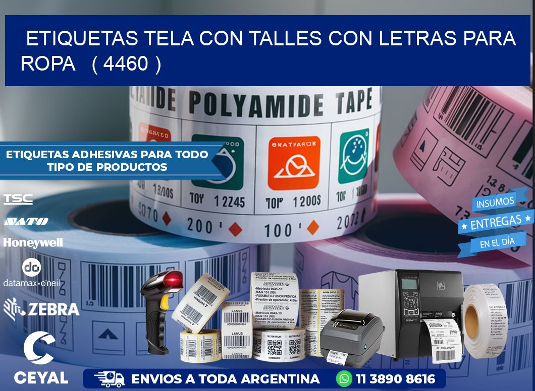ETIQUETAS TELA CON TALLES CON LETRAS PARA ROPA   ( 4460 )
