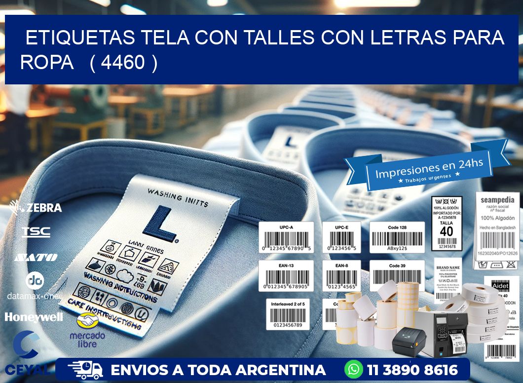 ETIQUETAS TELA CON TALLES CON LETRAS PARA ROPA   ( 4460 )