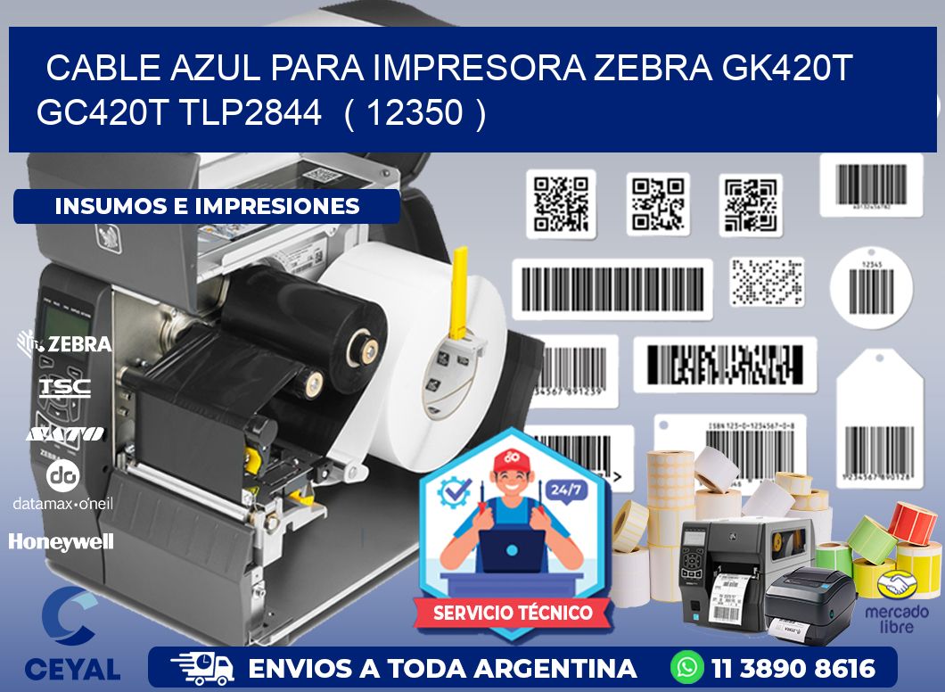 cable azul para impresora zebra GK420T GC420T TLP2844 ( 12350 )