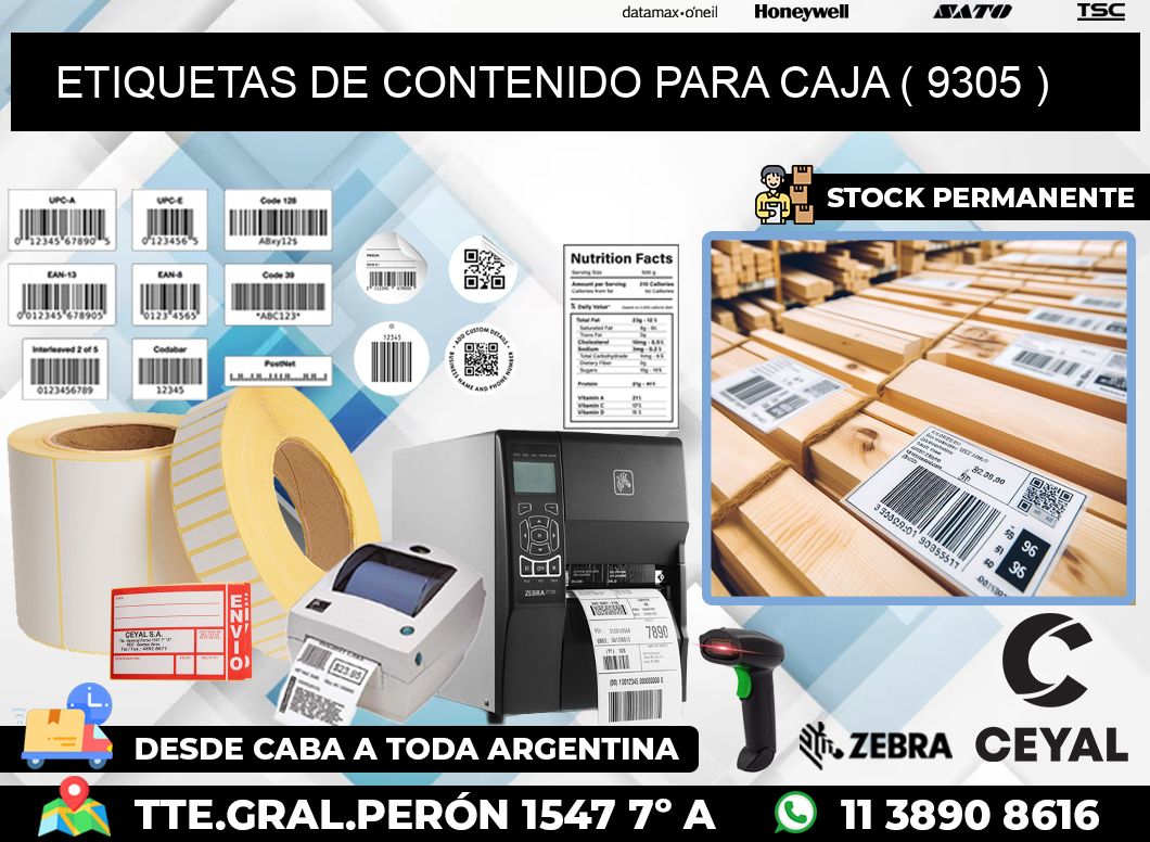 ETIQUETAS DE CONTENIDO PARA CAJA ( 9305 )