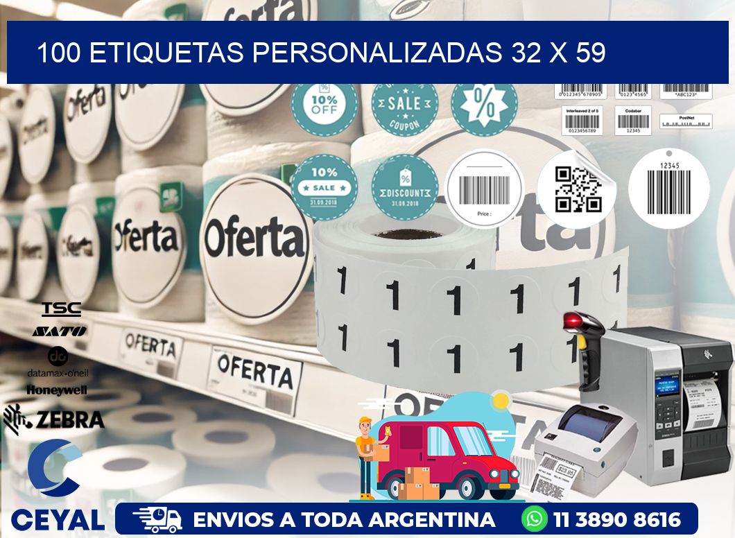 100 ETIQUETAS PERSONALIZADAS 32 x 59