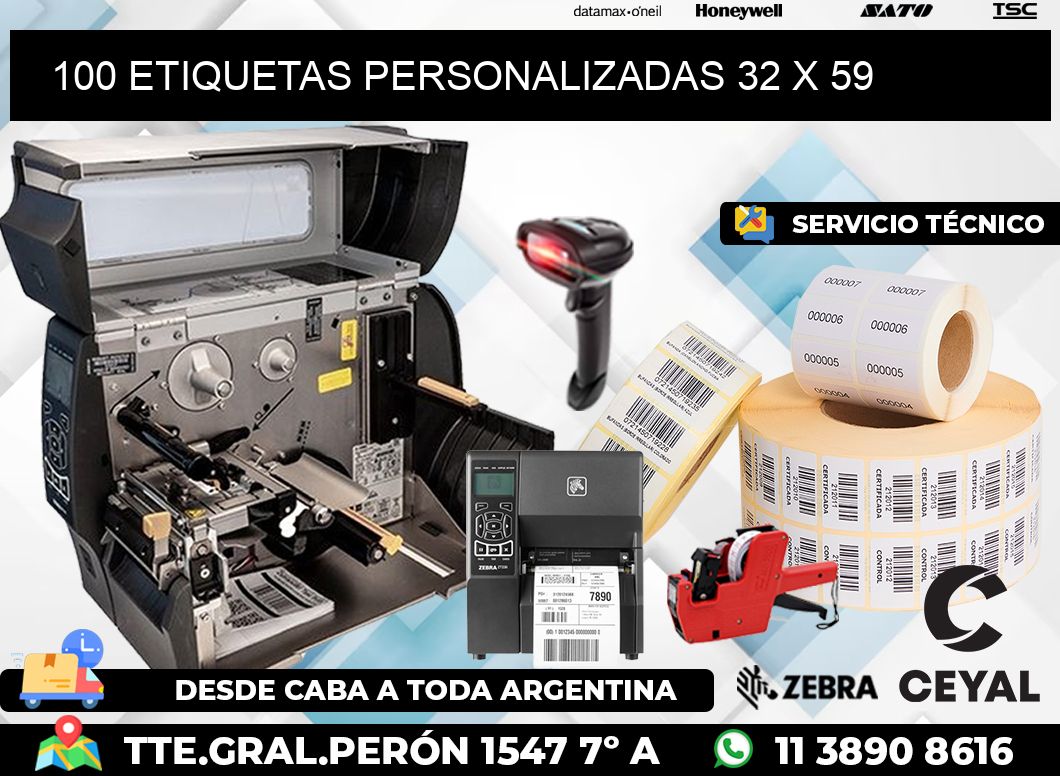 100 ETIQUETAS PERSONALIZADAS 32 x 59