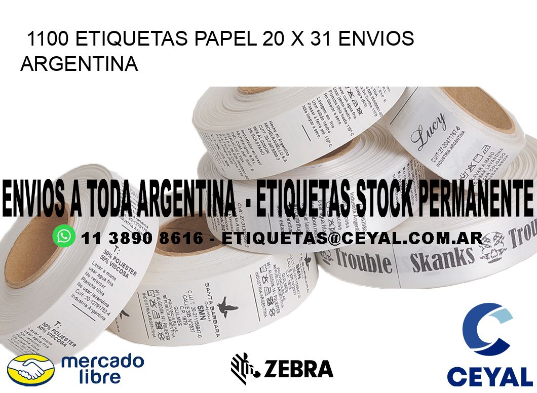 1100 ETIQUETAS PAPEL 20 x 31 ENVIOS ARGENTINA