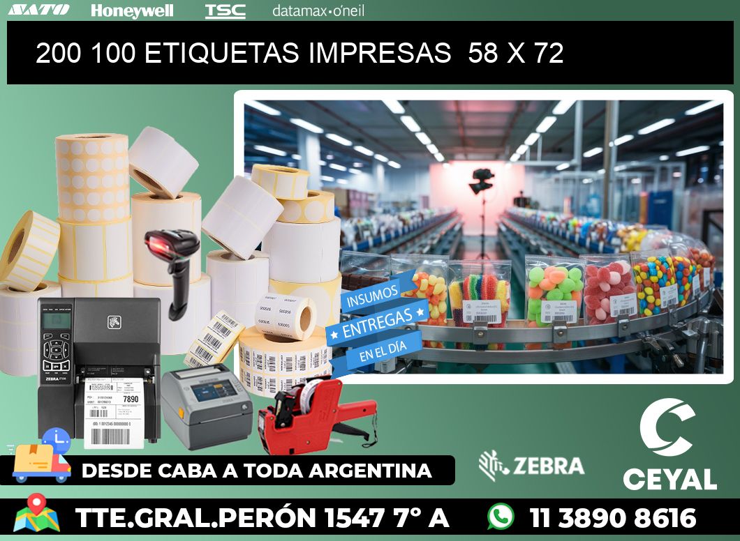 200 100 ETIQUETAS IMPRESAS  58 x 72