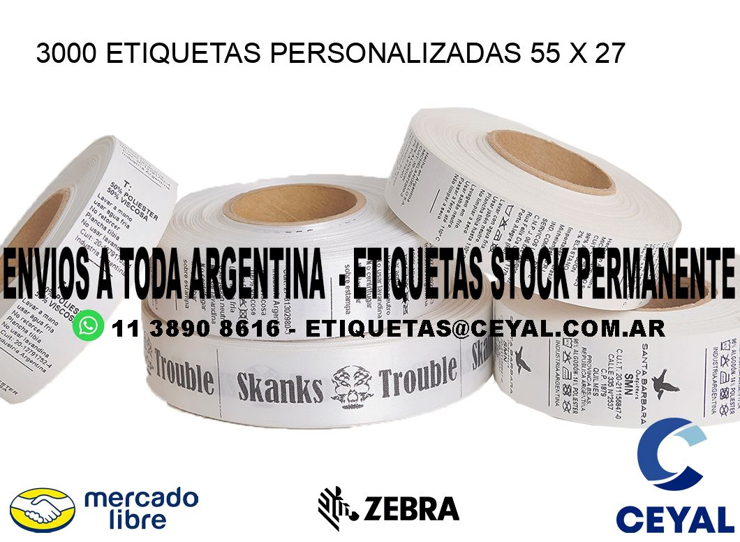 3000 ETIQUETAS PERSONALIZADAS 55 x 27