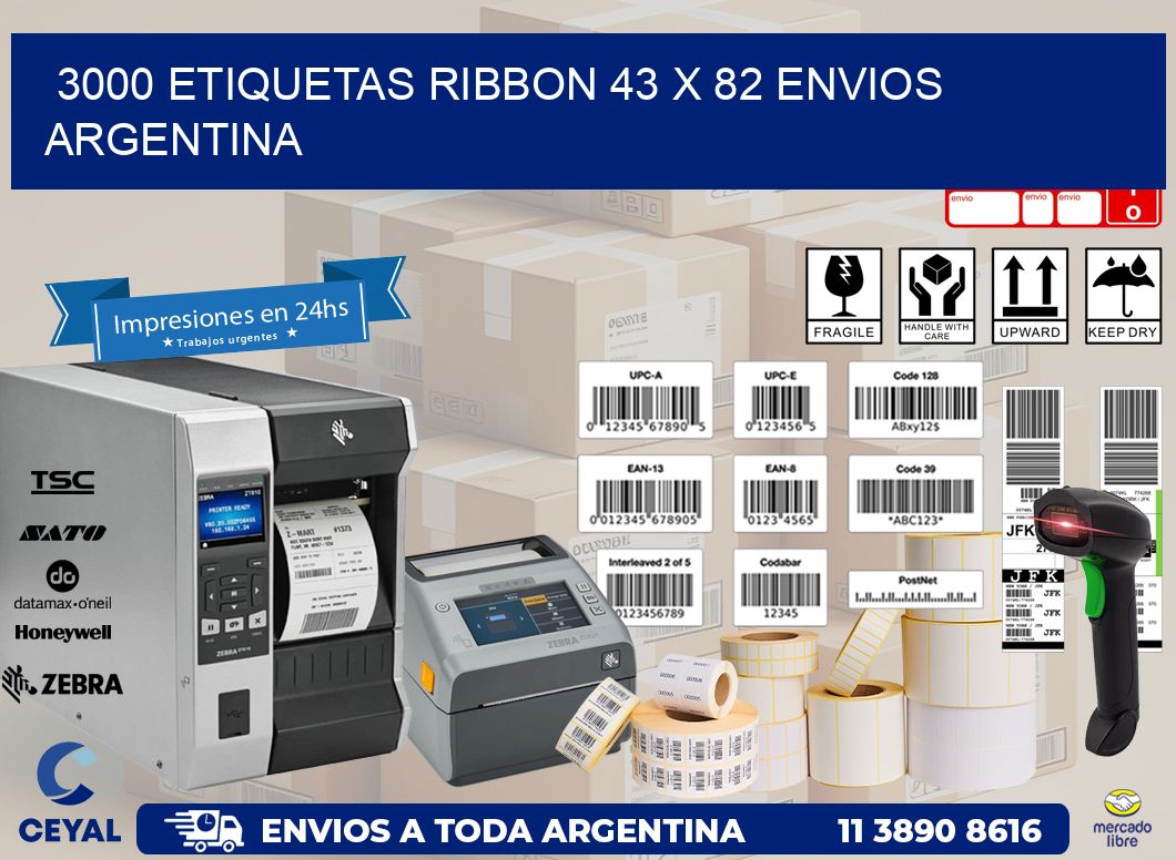 3000 ETIQUETAS RIBBON 43 x 82 ENVIOS ARGENTINA