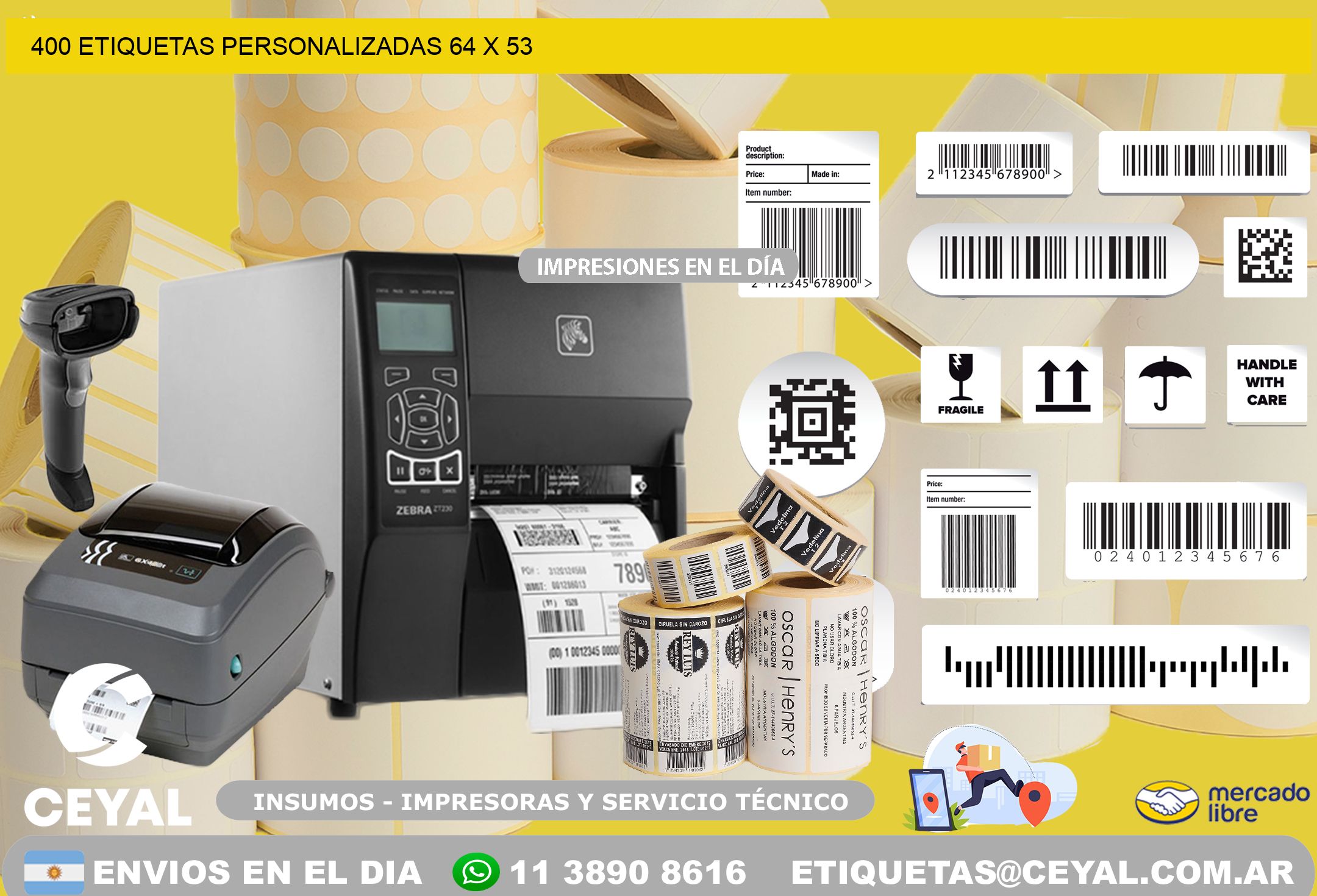 400 ETIQUETAS PERSONALIZADAS 64 x 53