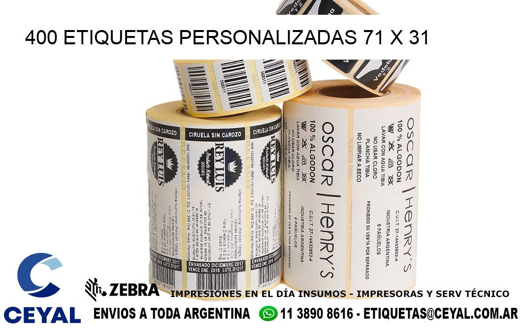 400 ETIQUETAS PERSONALIZADAS 71 x 31