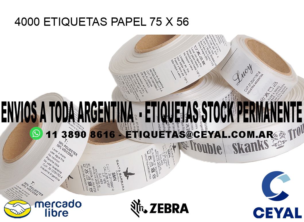 4000 ETIQUETAS PAPEL 75 x 56