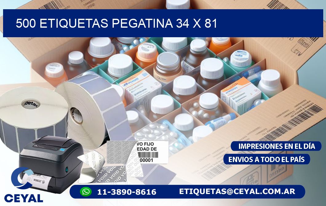 500 ETIQUETAS PEGATINA 34 x 81