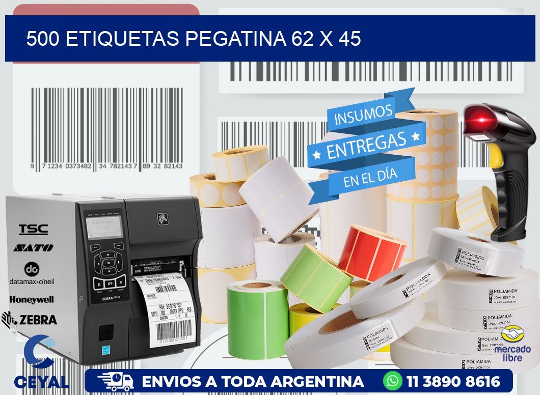 500 ETIQUETAS PEGATINA 62 x 45