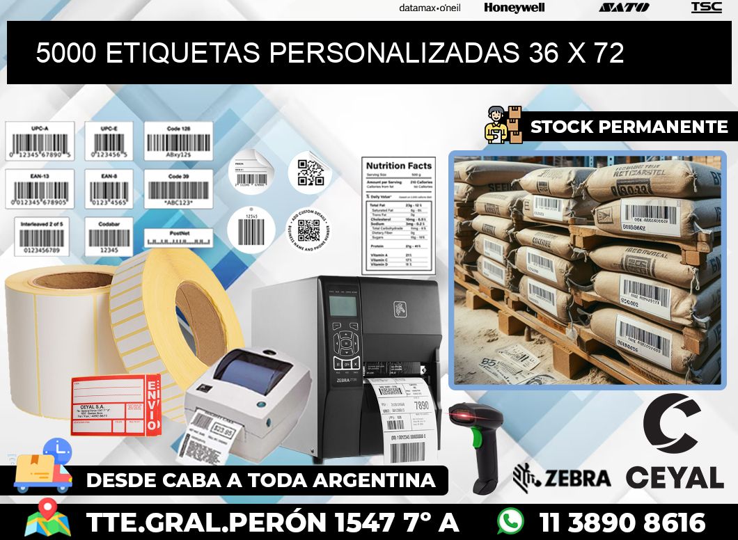 5000 ETIQUETAS PERSONALIZADAS 36 x 72