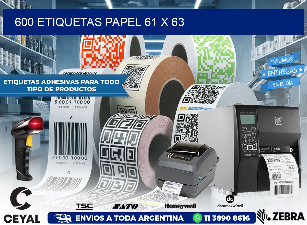 600 ETIQUETAS PAPEL 61 x 63