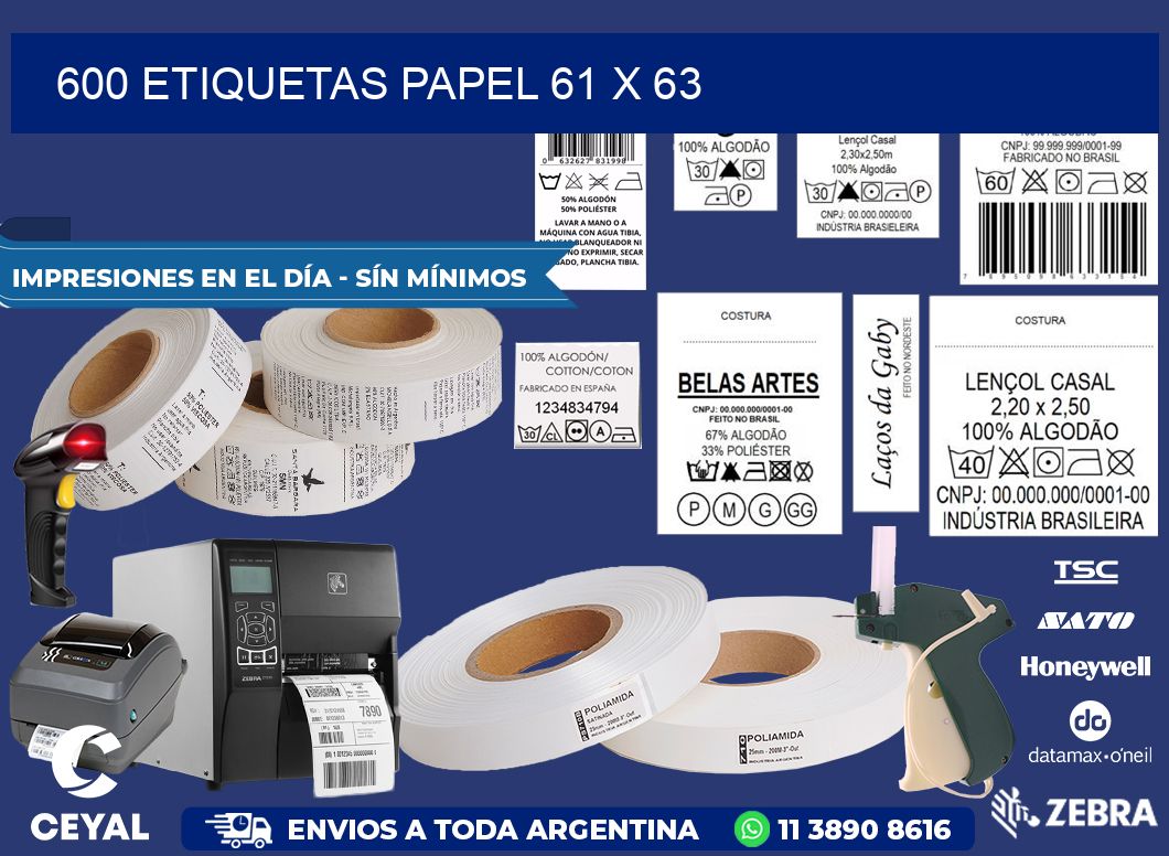 600 ETIQUETAS PAPEL 61 x 63