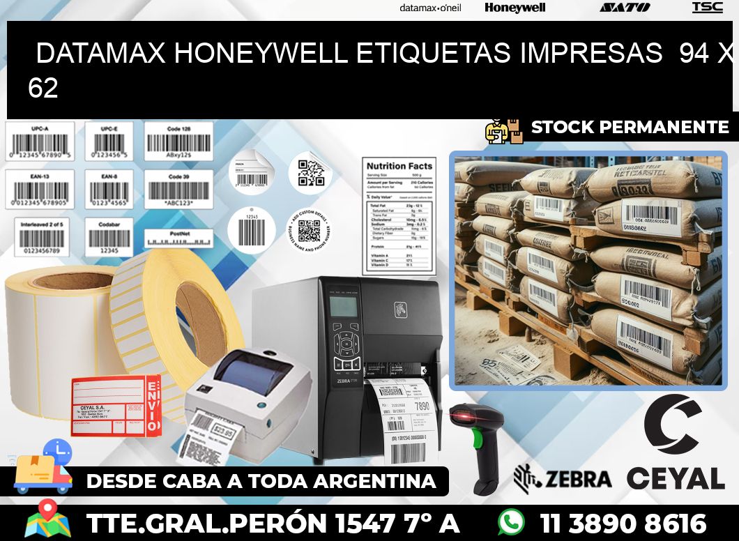 DATAMAX HONEYWELL ETIQUETAS IMPRESAS  94 x 62