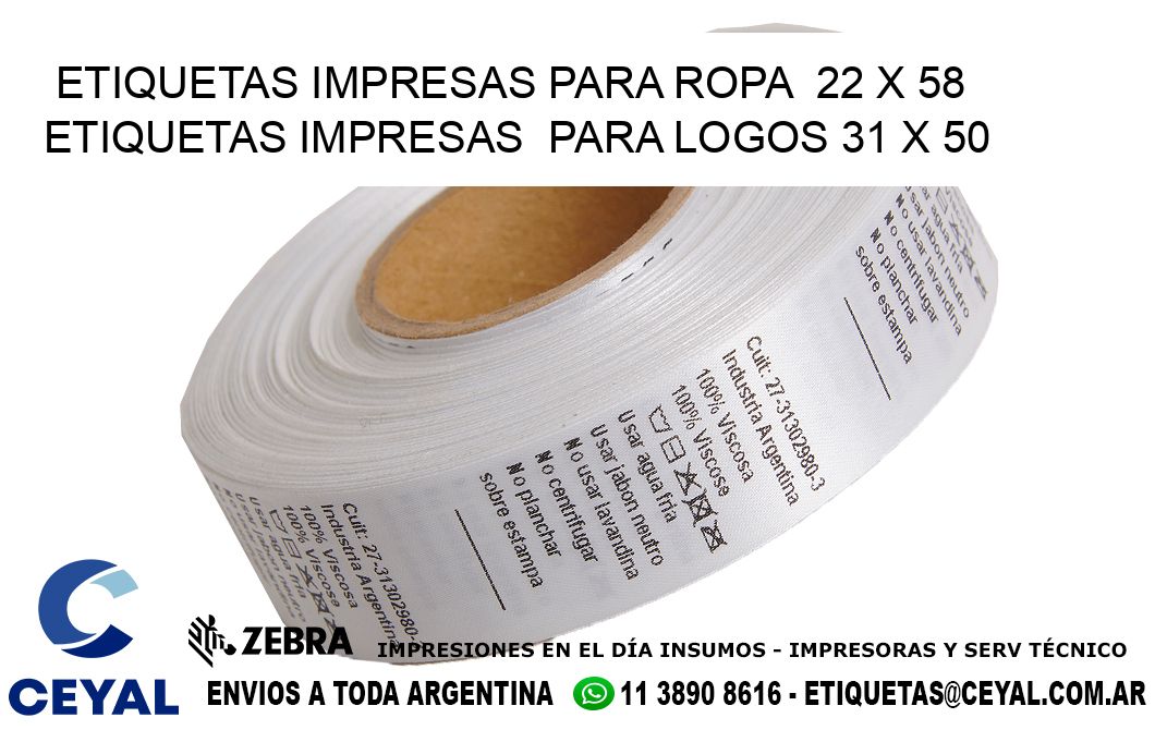 ETIQUETAS IMPRESAS PARA ROPA  22 x 58 ETIQUETAS IMPRESAS  PARA LOGOS 31 x 50