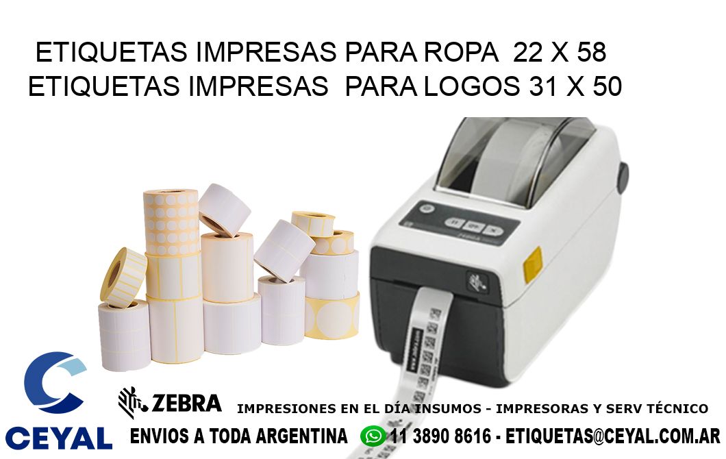 ETIQUETAS IMPRESAS PARA ROPA  22 x 58 ETIQUETAS IMPRESAS  PARA LOGOS 31 x 50