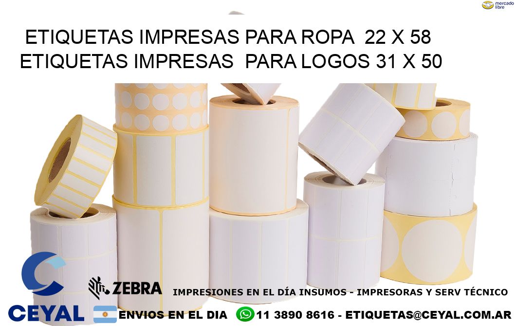 ETIQUETAS IMPRESAS PARA ROPA  22 x 58 ETIQUETAS IMPRESAS  PARA LOGOS 31 x 50