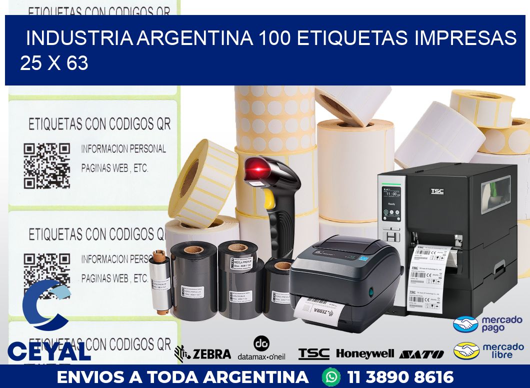 INDUSTRIA ARGENTINA 100 ETIQUETAS IMPRESAS  25 x 63