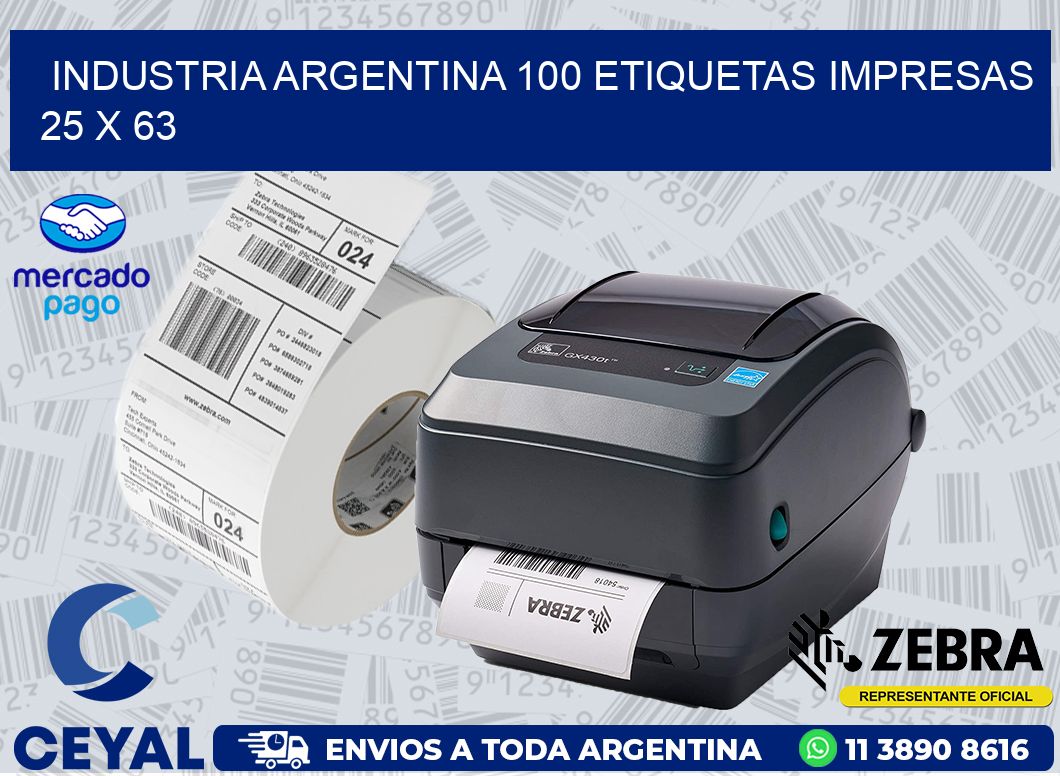 INDUSTRIA ARGENTINA 100 ETIQUETAS IMPRESAS  25 x 63