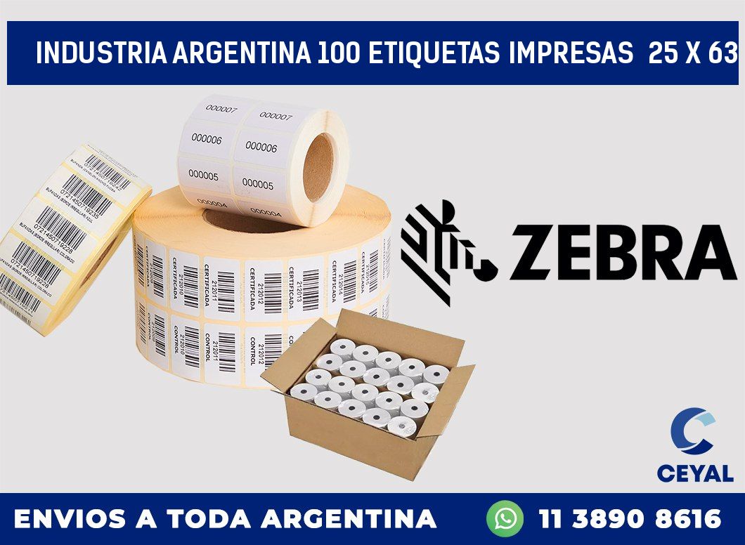 INDUSTRIA ARGENTINA 100 ETIQUETAS IMPRESAS  25 x 63